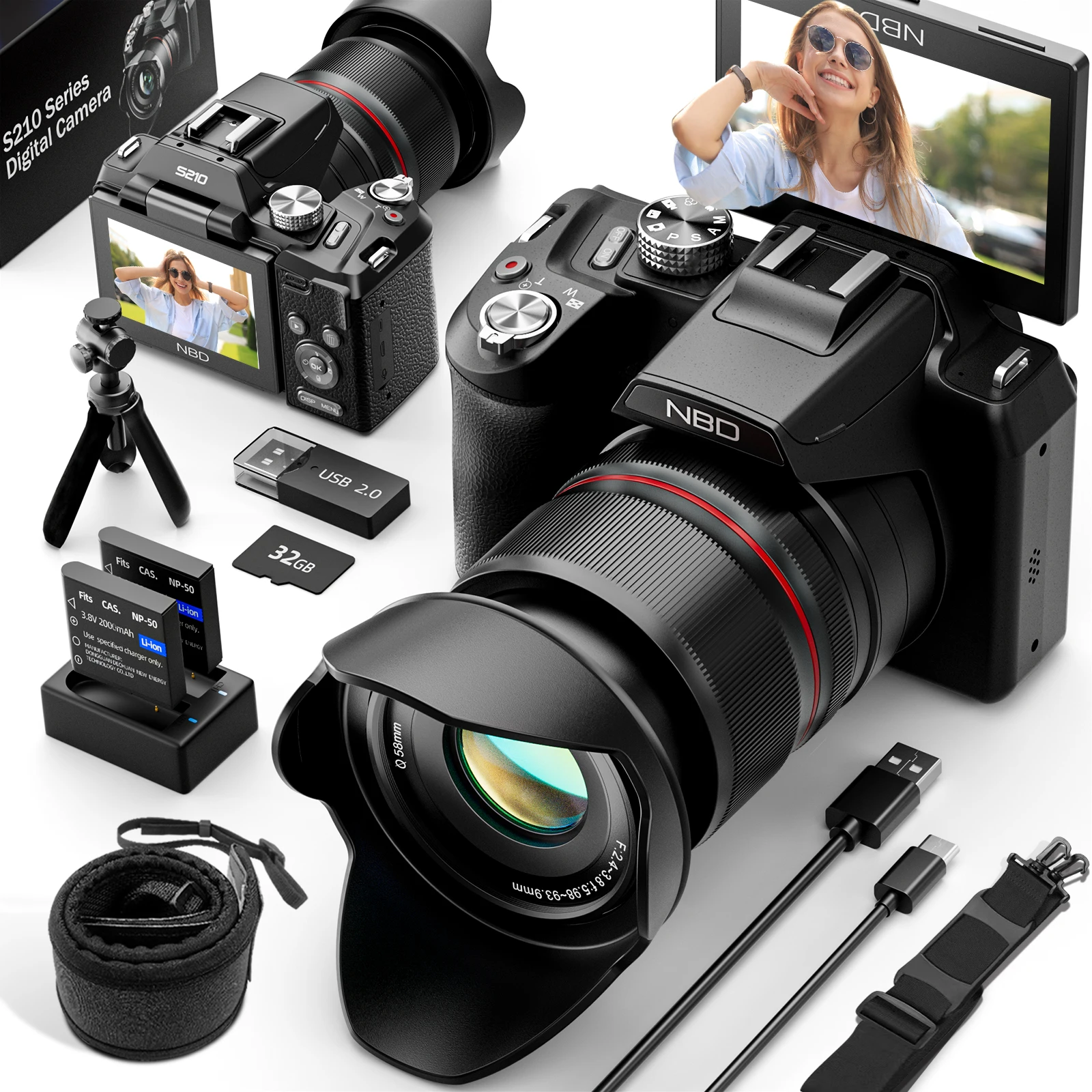 NBD 5K&64MP Digital Cameras For Photography, 16X Optical Zoom Camera With WiFi & App Control, Vlogging Camera With Auto Focus
