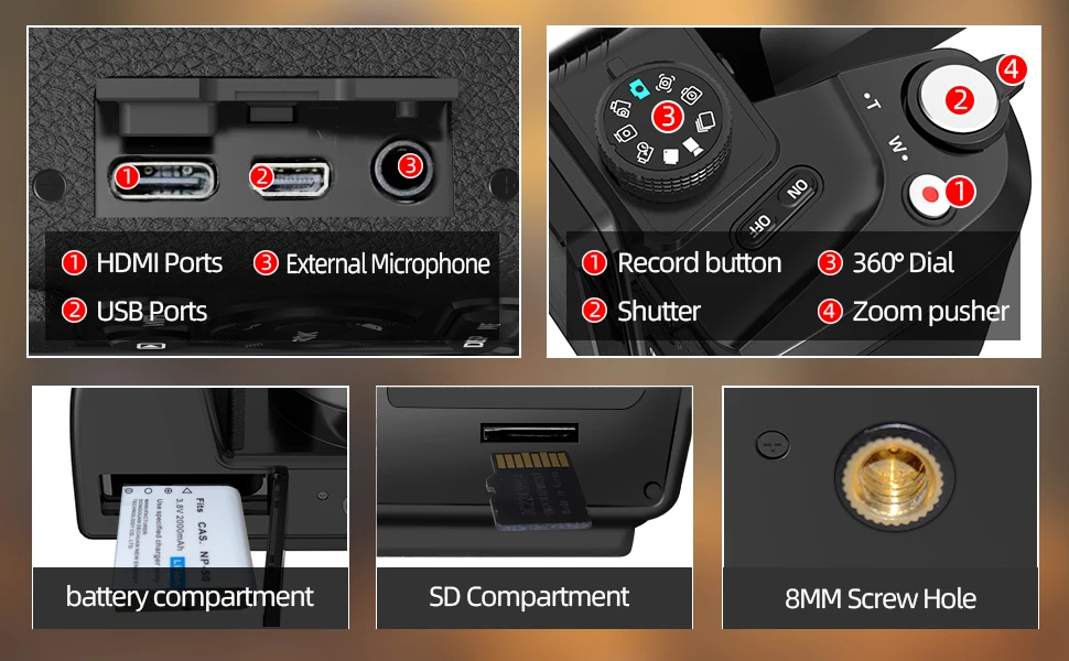 NBD 64MP Digital Camera for Photography, 4K Vlogging Camera with 3’’ Flip Screen,16X Digital Zoom,2 Batteries, 32GB TF Card - Image 8