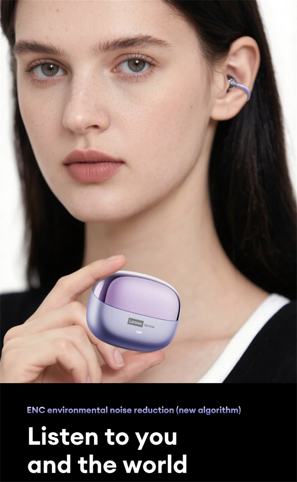 Lenovo LE302 Wireless Bluetooth 6.0 Headset Long Battery Life Sports Ear Clip Earphones HIFI Stereo Noise Cancelling Headphones - Image 10