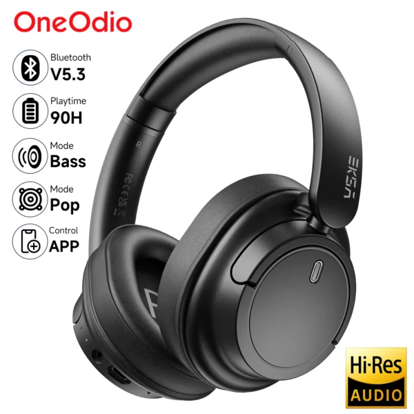 Oneodio EKSA V16 Wireless Headphones Bluetooth 5.3 Over Ear Headset With Mic Bass/Pop Mode Hi-Res HiFi Wired Headphones 90H APP