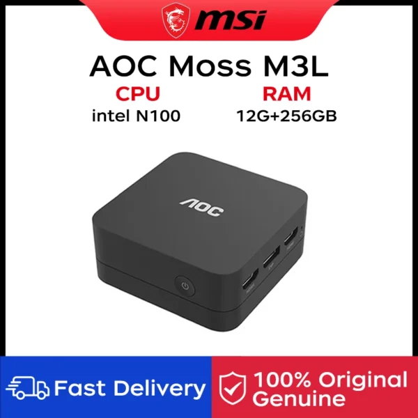 AOC Mini PC Moss M3L Portable Desktop Computer Intel N100 12GB 256GB All-in-one PC for Office Home Use Wall-Mountable Wifi