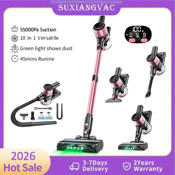 Cordless Vacuum Cleaner, 55Kpa/500W/45min 10 in 1 Powerful Stick Vacuum Cleaner for Home Pet Hair/Hard Floor/Carpet