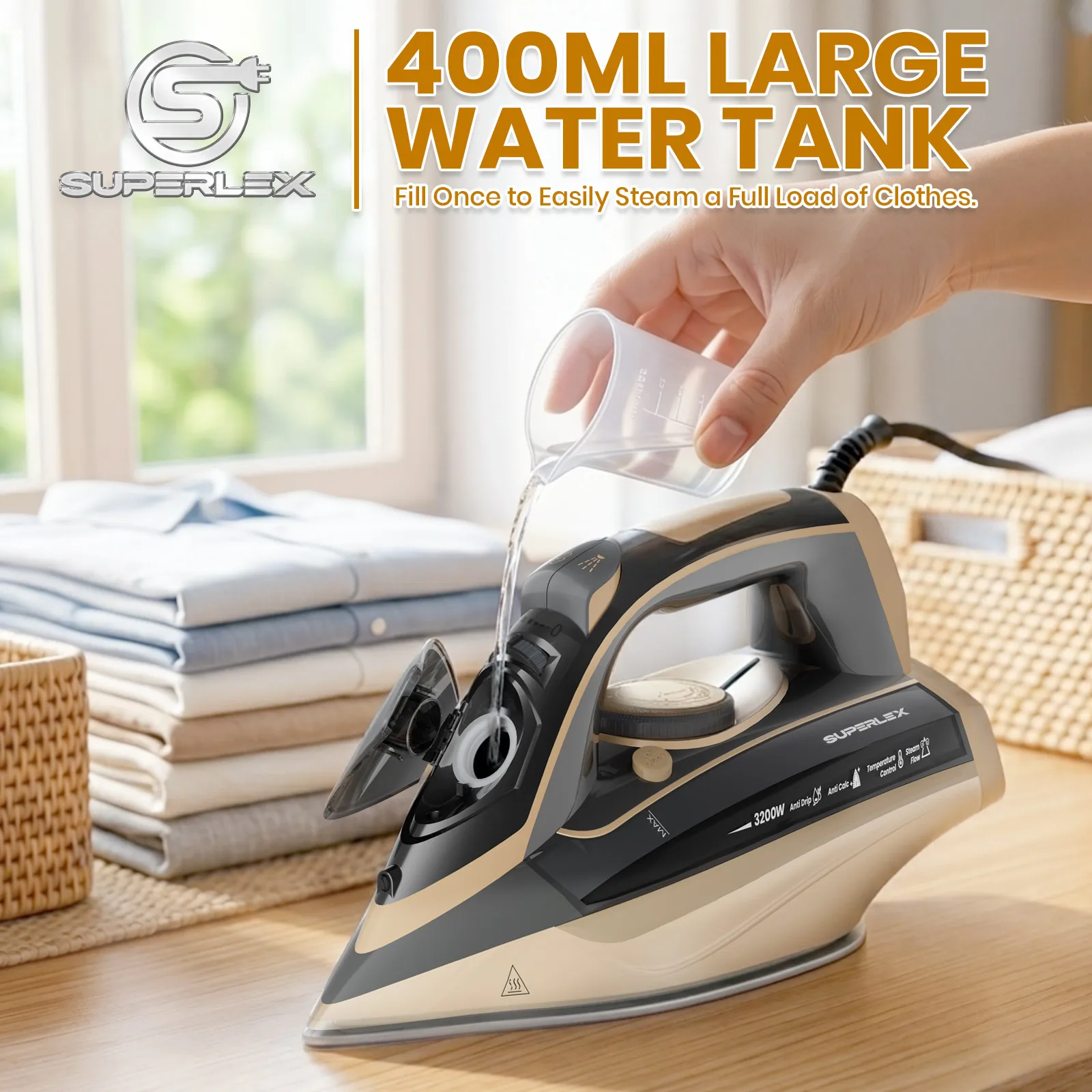 Superflex Steam Iron Handheld Iron Adjustable Thermostat Control Ironing Clothes Strong Powerful Ceramic Soleplate Ironing - Image 4