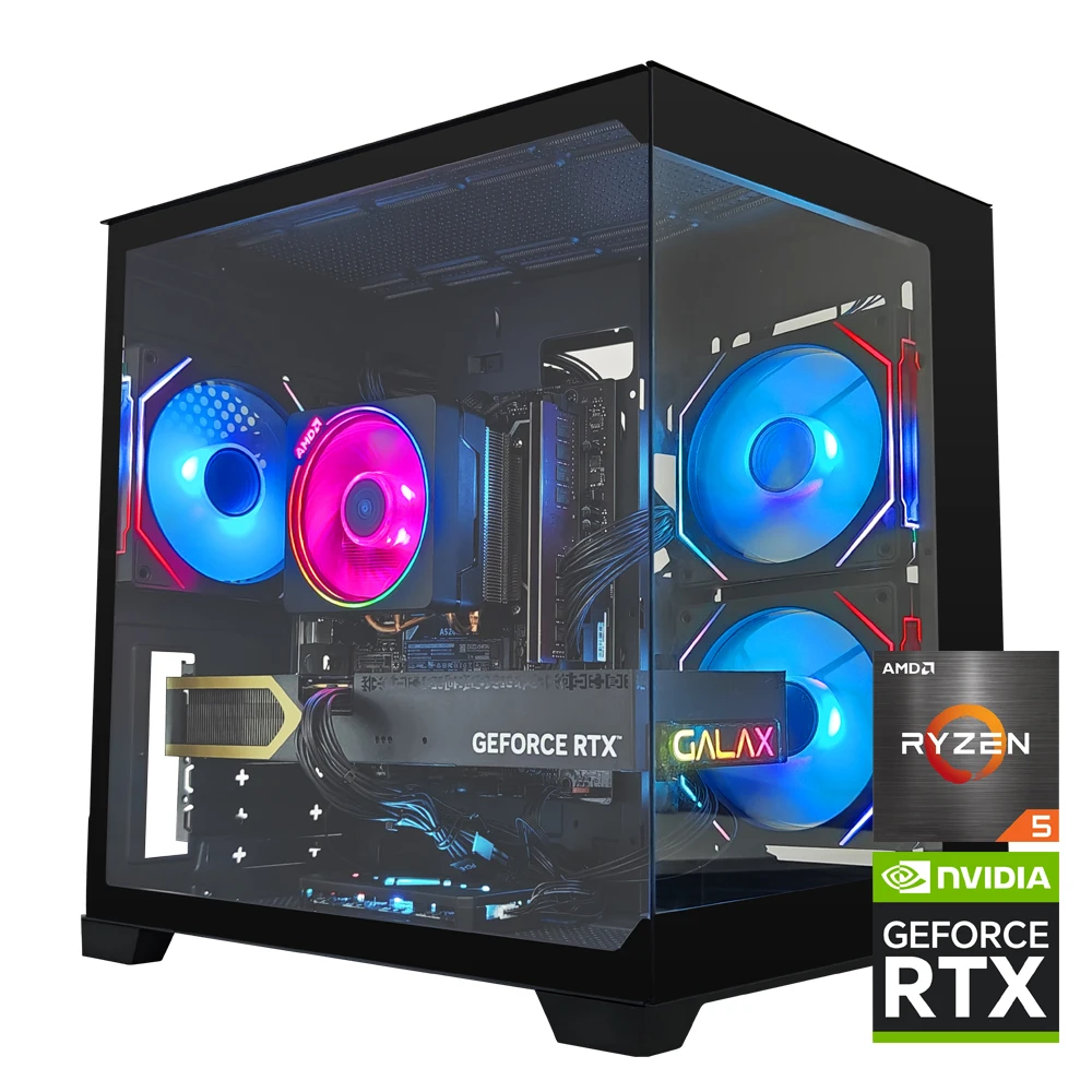 RSION Gaming PC AMD R5 5600 CPU RTX5060 32G RAM 1TB SSD Desktop Game Computer Sea View Room Assembled PC Gamer Full