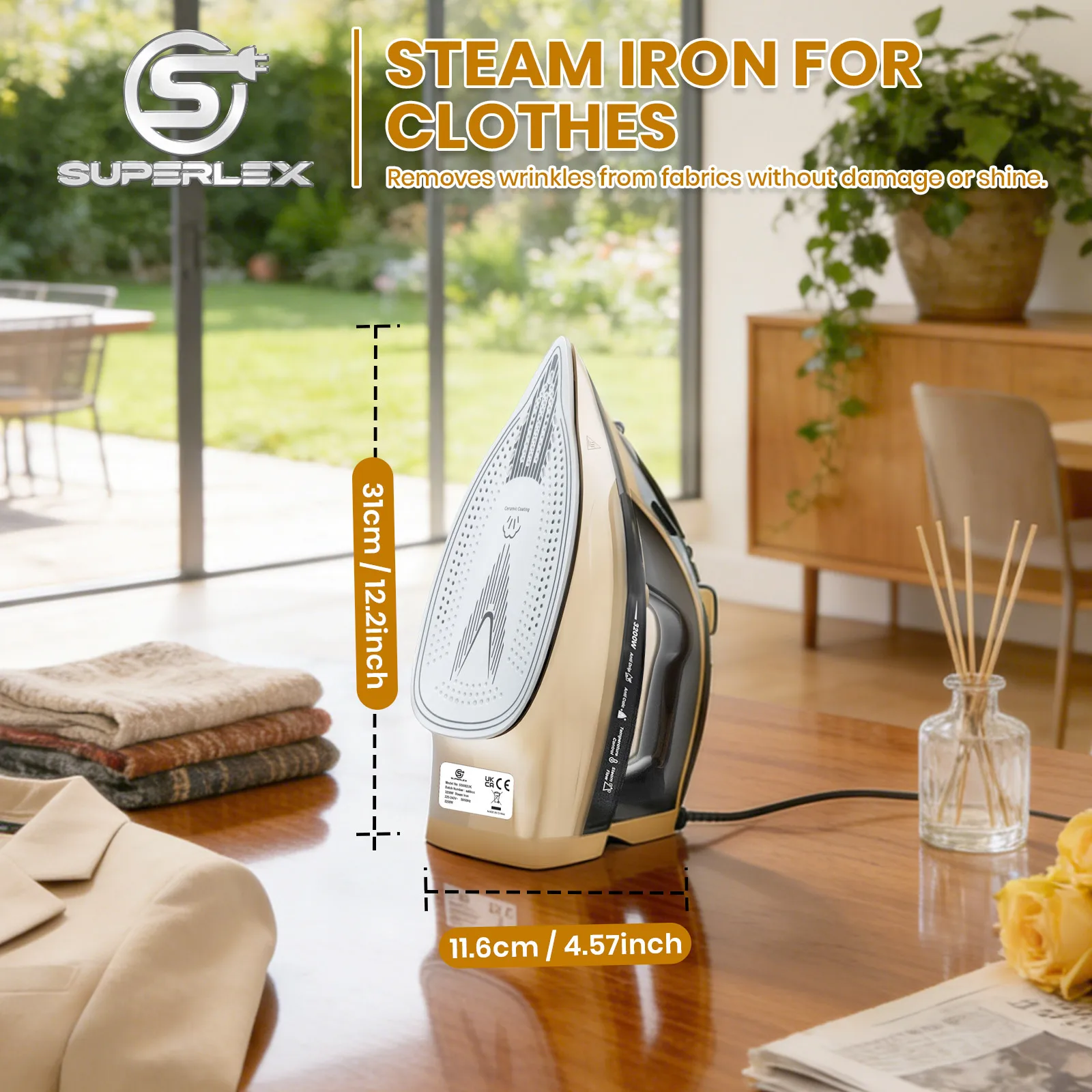 Superflex Steam Iron Handheld Iron Adjustable Thermostat Control Ironing Clothes Strong Powerful Ceramic Soleplate Ironing - Image 5