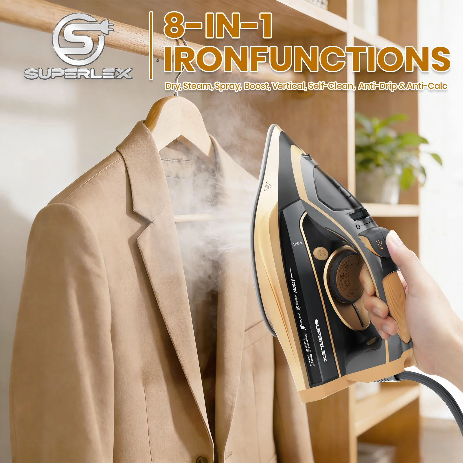 Superflex Steam Iron Handheld Iron Adjustable Thermostat Control Ironing Clothes Strong Powerful Ceramic Soleplate Ironing - Image 3