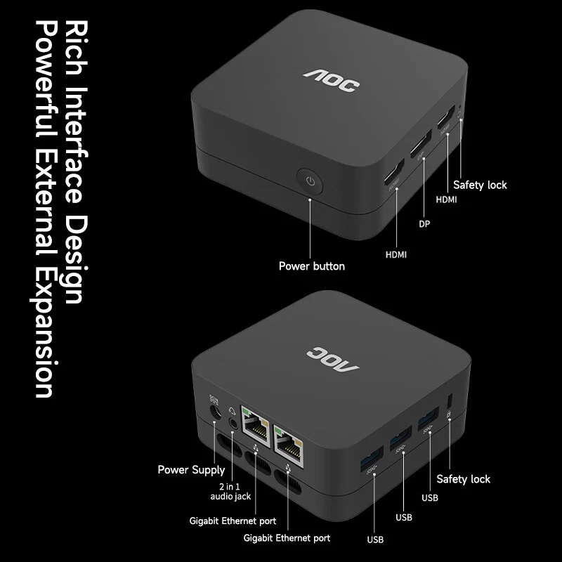 AOC Mini PC Moss M3L Portable Desktop Computer Intel N100 12GB 256GB All-in-one PC for Office Home Use Wall-Mountable Wifi - Image 4