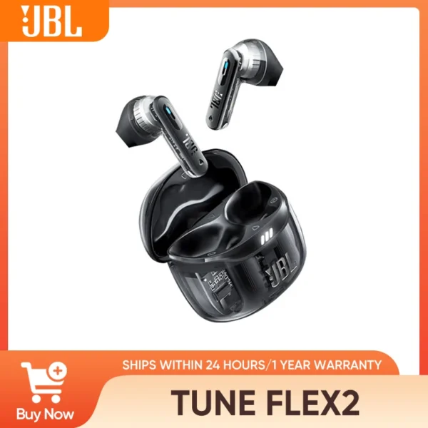 Original JBL TUNE FLEX 2 Authentic Transparent Semi-in-ear Wireless Bluetooth Headphones Adaptive Cancelling IP54 Waterproof