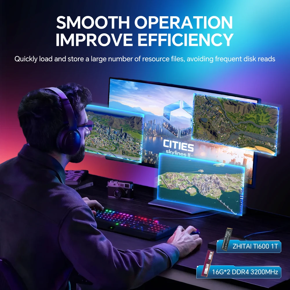 RSION Gaming PC AMD R5 5600 CPU RTX5060 32G RAM 1TB SSD Desktop Game Computer Sea View Room Assembled PC Gamer Full - Image 3