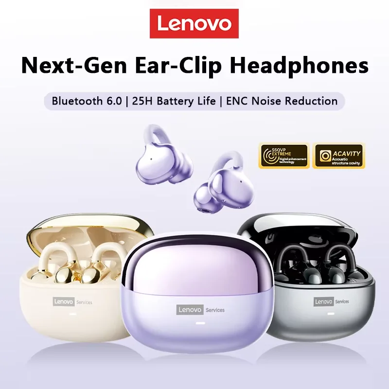 Lenovo LE302 Wireless Bluetooth 6.0 Headset Long Battery Life Sports Ear Clip Earphones HIFI Stereo Noise Cancelling Headphones - Image 1