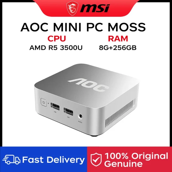AOC All-in-one Mini PC MOSS M3Plus Commercial & Home Desktop Computer AMD Ryzen 5 3500U 8GB 256GB Wall-Mountable Wi-Fi