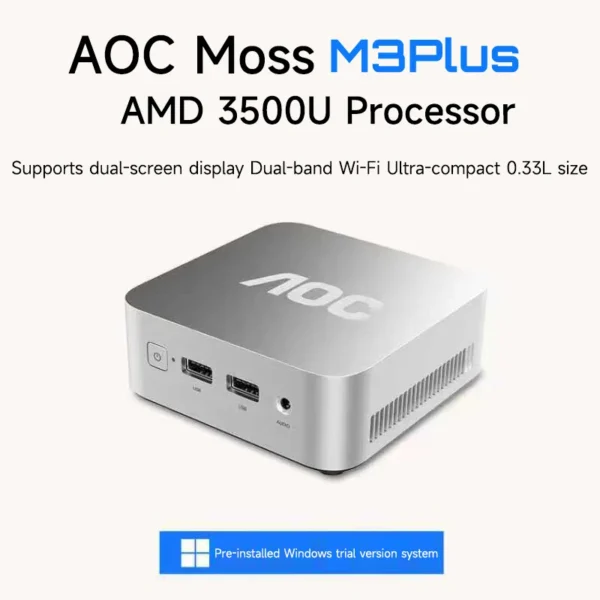 AOC All-in-one Mini PC MOSS M3Plus Commercial & Home Desktop Computer AMD Ryzen 5 3500U 8GB 256GB Wall-Mountable Wi-Fi