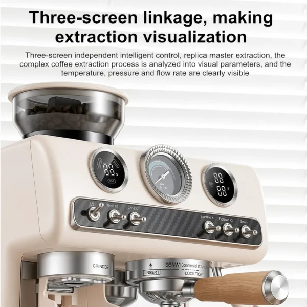 Semi-Automatic Espresso Coffee Machine, Dual Pump Cold & Hot Brew, Built-in Grinder, High Pressure 20 Bar, Compact Home Espresso